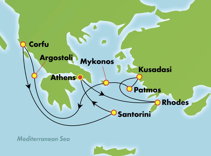 7-Day Greek Isles Round-trip Athens: Santorini, Mykonos & Rhodes