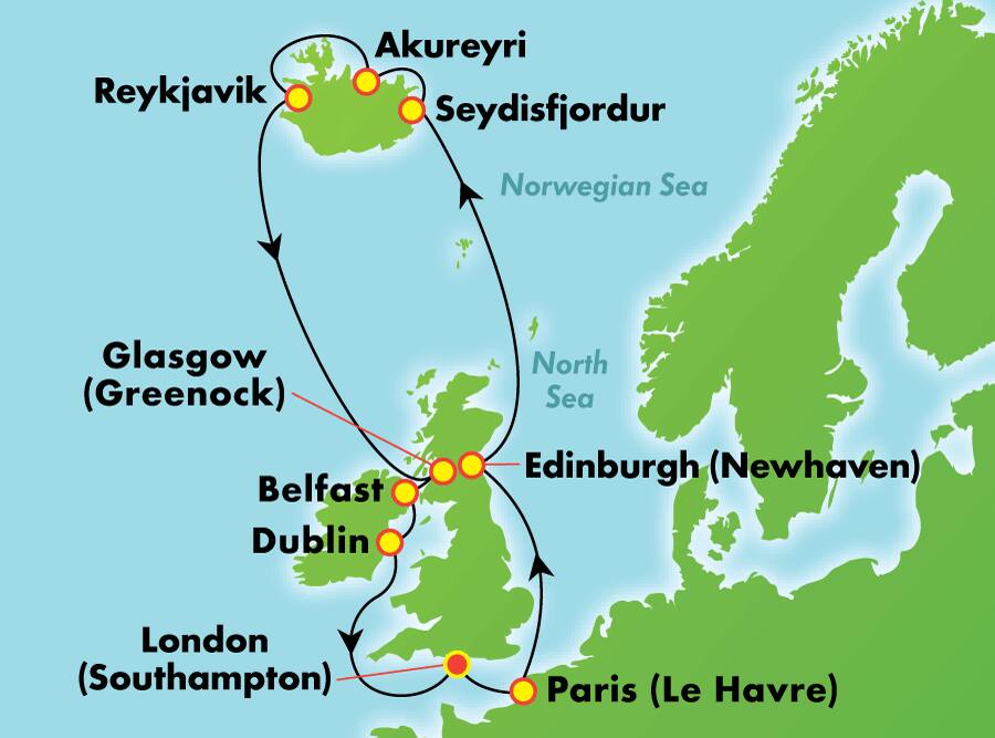 Islandia, Irlanda y Francia desde Londres (Southampton), 14 días Islandia, Irlanda y Francia desde Londres (Southampton), 14 días