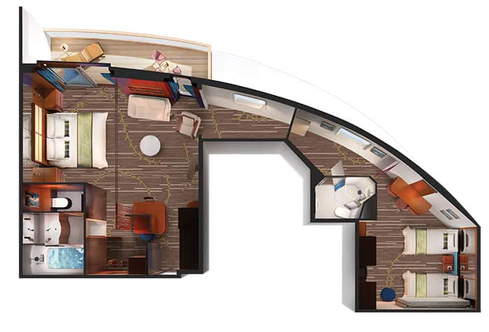 תוכנית קומה של סוויטה משפחתית עם 2 חדרי שינה