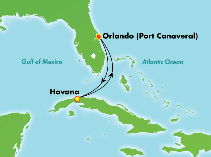 4 dias, de Orlando (Porto Canaveral) para Havana (pernoite) 4 dias, de Orlando (Porto Canaveral) para Havana (pernoite)