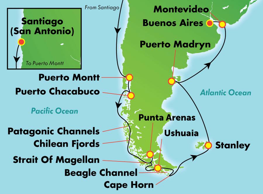 14-Day South America from Santiago (San Antonio) (Eastbound) 14-Day South America from Santiago (San Antonio) (Eastbound)