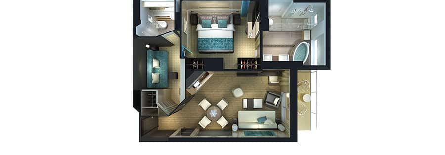 The Haven's 2-Bedroom Family Villa with Balcony Floor Plan on Norwegian Breakaway