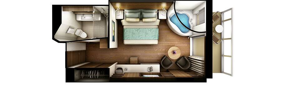 The Haven's Spa Suite with Balcony Floor Plan on Norwegian Escape