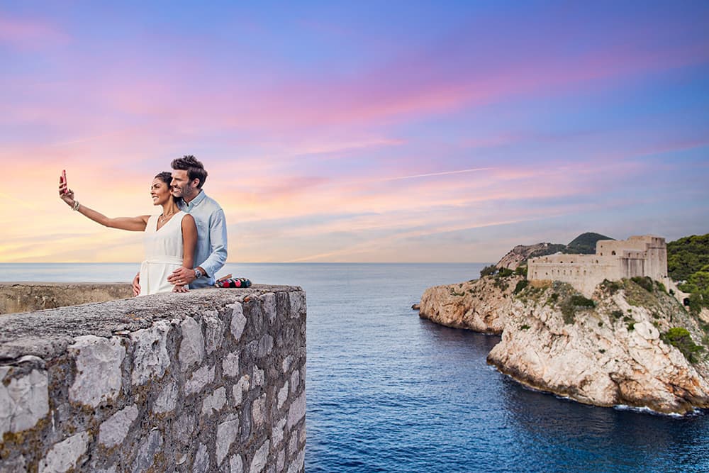 Couple Taking a Selfie in Dubrovnik, Croatia