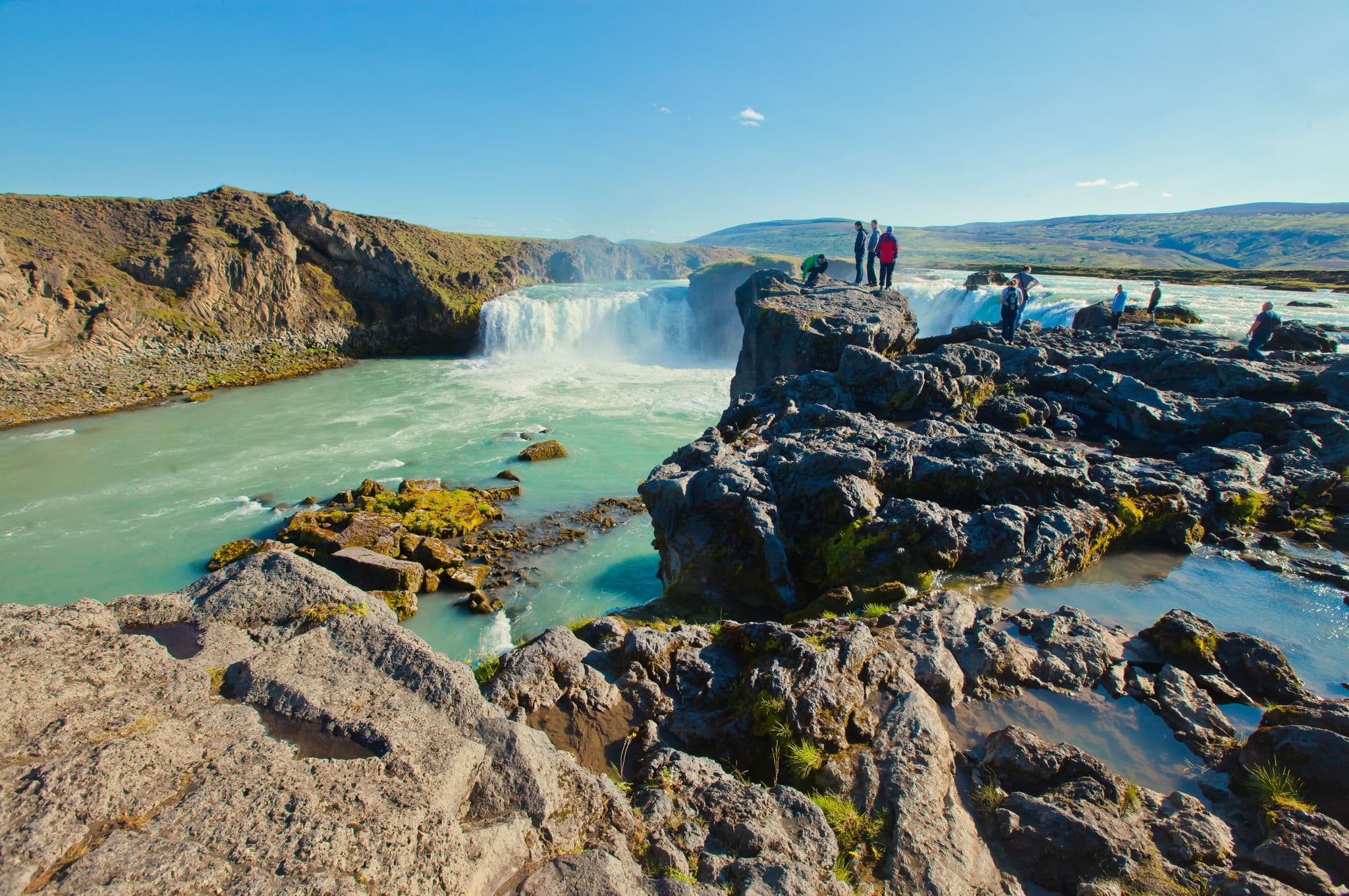 NCL-ICELAND-CRUISE-REYKJAVIK-WATER Beautifu vibrant summer panorama picture with a view on icelandic waterfall in iceland goddafoss gullfoss skogafoss skogarfoss dettifoss seljalandsfoss